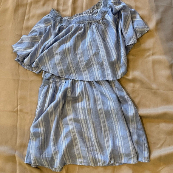 Show Me Your Mumu Casita Mini Dress Side Walk Stripe Medium Blue White - Picture 7 of 9